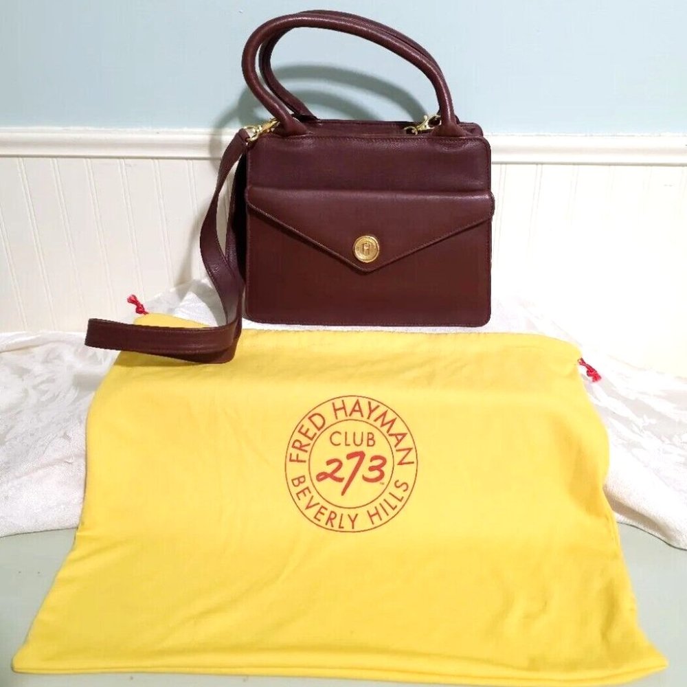 NEW Fred Hayman Club 273 Beverly Hills Rust 100% Leather Hand Bag Purse Top Zip
